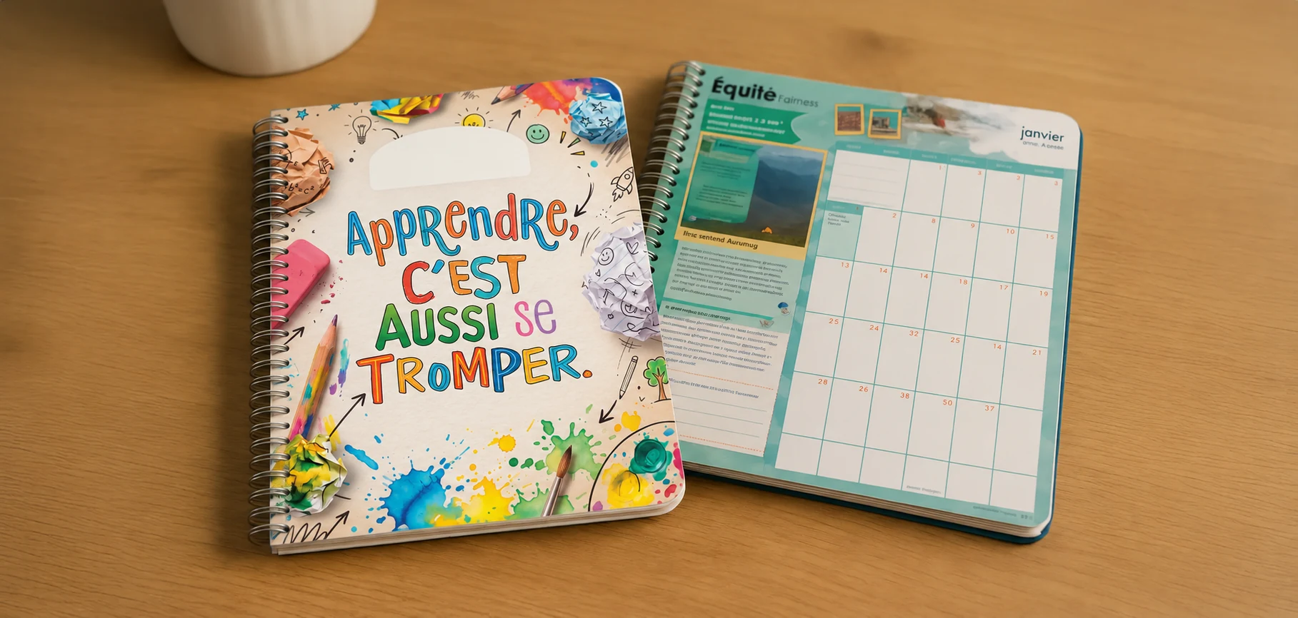 Agenda scolaire avec la couverture Ose essayer et aperçu du calendrier mensuel, collection 2027-2028
