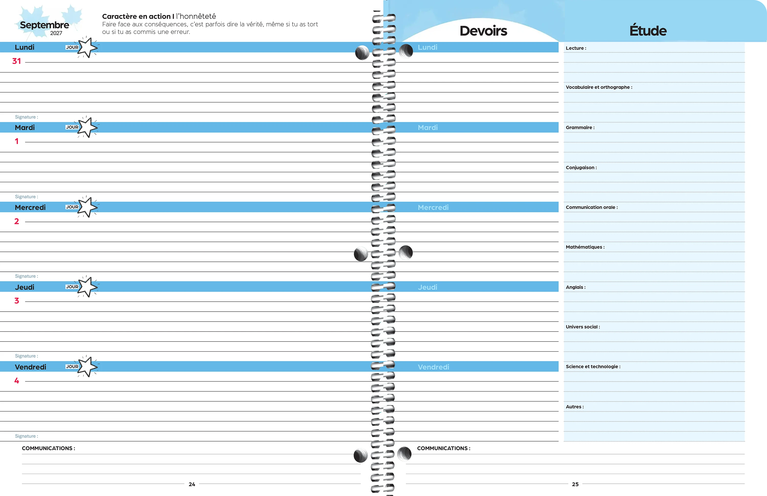 Prototype de la semaine de l’agenda primaire 3-4