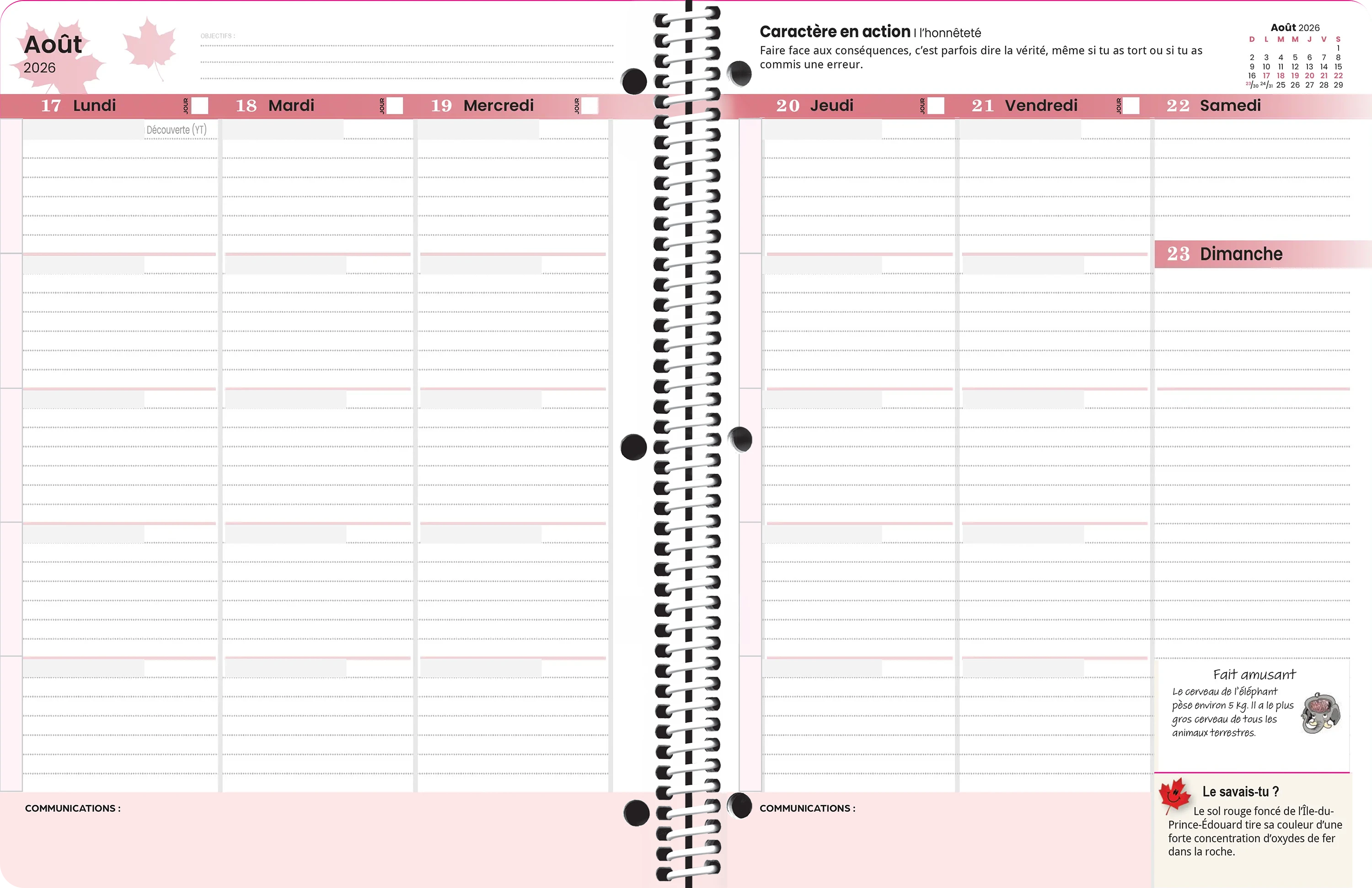 Prototype de la semaine de l’agenda secondaire