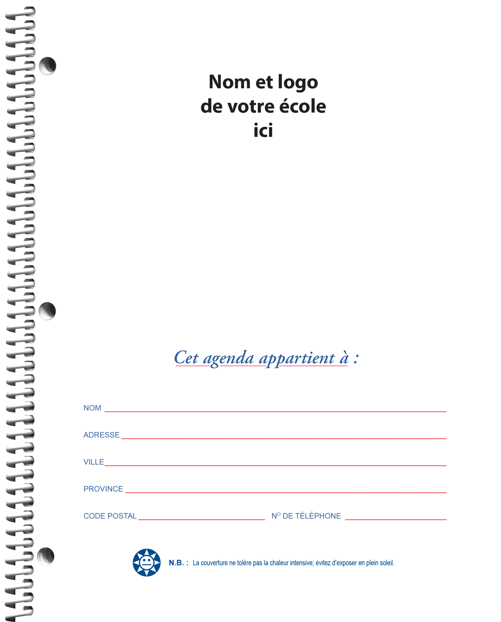 Page titre Nom et logo avec une zone d’identification de l’élève