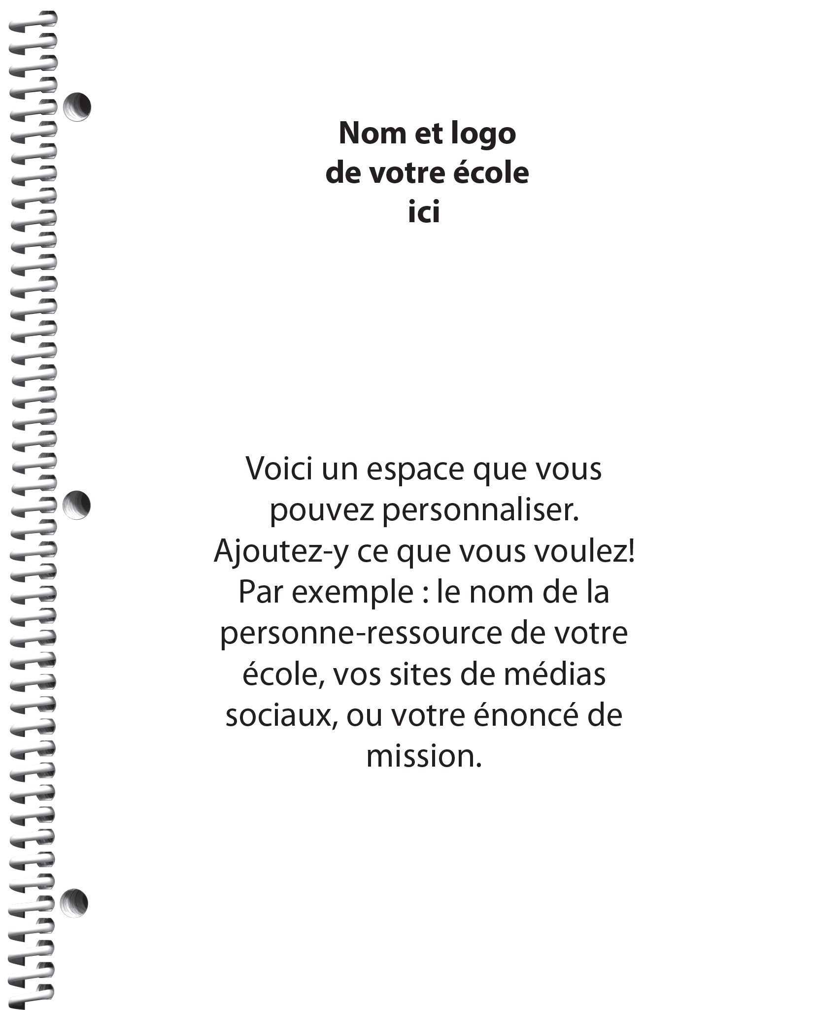 Page titre personnalisée avec un espace libre pour le contenu de l’école